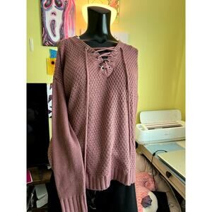 Mauve Knit Sweater V-Neck Tie
